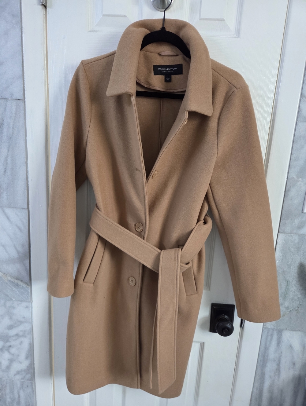 Marc New York Tailored Camel Belted Trench Coat